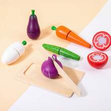 1pc Wooden Pretend Play Food Cutting Fruit Toy, Kitchen Vegetable Simulation Game, Suitable For Children 3+