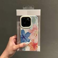 1 件白色荔枝纹哑光简约花卉图案手机壳，可爱清新设计，适用于 16 Pro Max、15、14 Plus、13、12、11 防水防震防摔防刮 - 彩色 - 查看 3