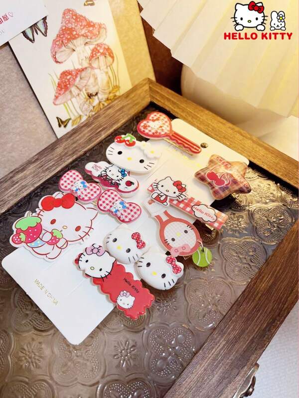 Sanrio Sanrio 10pcs/Set Hello Kitty Cute Hairpin, Colorful Kitty Hair Hairpin, Student Hair Accessories, Small Sweet Princess Hairpin Grip, Hair Accessory, Makeup Home Bathroom Decor, Female Gift Hair 