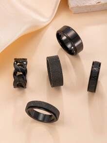 Set de 5 anillos de acero inoxidable, anillo giratorio minimalista dorado, set de anillos huecos de hip hop - 5 piezas - Ver 24