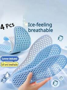 Summer Ice Feel Insoles - Cool, Breathable, Sweat-Absorbing, Shock-Absorbing Comfort For Sports And Casual Shoes, Insoles For Men And Women, Sweat-Absorbing Material, Breathable Cool Insoles With Sweat-Absorbing, Odor-Resistant And Cool Feeling, And Barefoot Shock-Absorbing Pads, Suitable For Home Use, Dormitory And Back-To-School Gifts