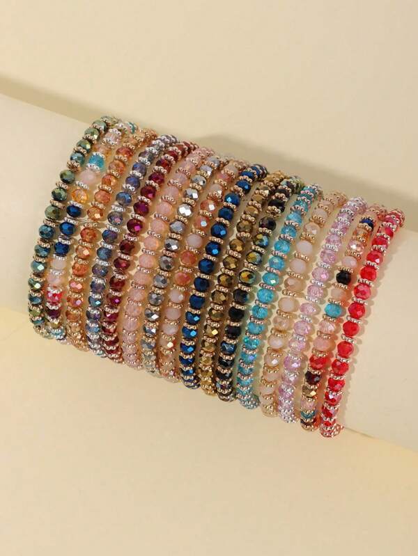 Set van 16 veelkleurige, gefacetteerde kralen stretch armbanden voor dames