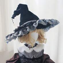 1pc Retro Witch Hat Costume Accessory, Polyester Fiber Witch Hat For Party Role Play, Mask Hat Holiday Decoration, Elegant Headwear Halloween