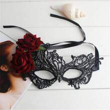 1 件天鹅绒玫瑰黑色眼罩，经典派对化妆舞会半脸面具，适合万圣节、派对、节日和各种场合 - 蕾絲面具 - 查看 12