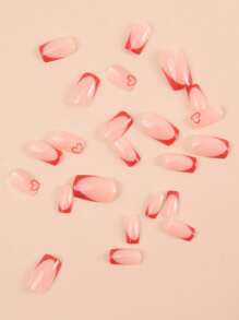 192 件中号方形心形指甲设计法式尖头按压指甲短款完美贴合亚克力假指甲套装包括：1 件果冻胶和 1 件指甲锉，心形指甲适合女性和女孩日常生活和派对情人节使用 - 彩色 - 查看 9