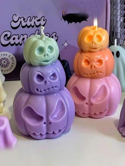 1pc Halloween Silicone Pumpkin Candle Mold - Jack-O'-Lantern Design With Glowing Orange & Green Lights, Perfect For DIY Home Decor, Soap, Resin Crafts, And Themed Parties, Halloween Decorations Room Decor