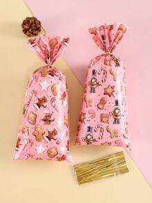 25/50/100pcs Pink Merry Christmas Plastic Gift Bags, Gingerbread Man Pattern, Transparent Candy Bags With Ribbon, 2026 Christmas Decoration, Suitable For Home Christmas Celebration, Durable Party Gift Bags, Gift Wrapping Bags, Winter Holiday Christmas Party Decoration, 2027 Happy New Year, Multi-Purpose Christmas Gift - Multicolor - View 11