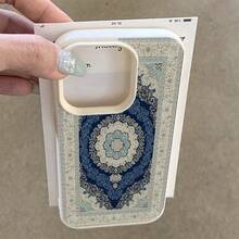 1pc Vintage Blue Floral Pattern Full Screen TPU Phone Case Compatible With Apple/ Phones,International Version, Not The Domestic Version - White - View 4