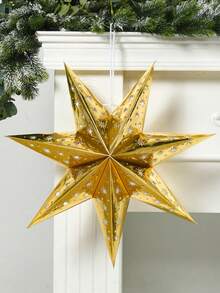 1个圣诞快乐纸灯笼灯罩（不含灯泡），金色圣诞七角星形灯罩，45厘米镂空吊坠，适用于生日、圣诞树装饰、家居圣诞装饰、桌面装饰、圣诞派对装饰、圣诞派对用品、圣诞派对礼物、2025年圣诞装饰、2026年新年圣诞装饰、房间装饰、圣诞家居装饰、圣诞礼物、圣诞装饰 - 金色 - 查看 2