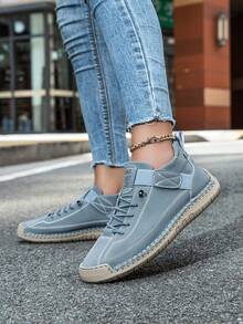 Botas retro y desnudas cosidas a mano para mujer, zapatos deportivos y casuales de moda sencilla de color azul claro con cordón, adecuados para conducción diaria, deportes al aire libre, senderismo, modelo de pareja. Suelas de goma para hombres resistentes al desgaste y cómodas, zapatos para hombres y mujeres de talla grande