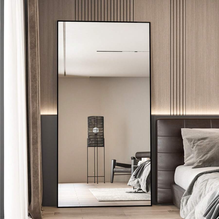 180 X 80 Cm Standing Mirror, Floor Large Mirror, Standing Mirror, Against Wall For Bedroom, Cladding And Wall Mounted Thin Frame Mirror