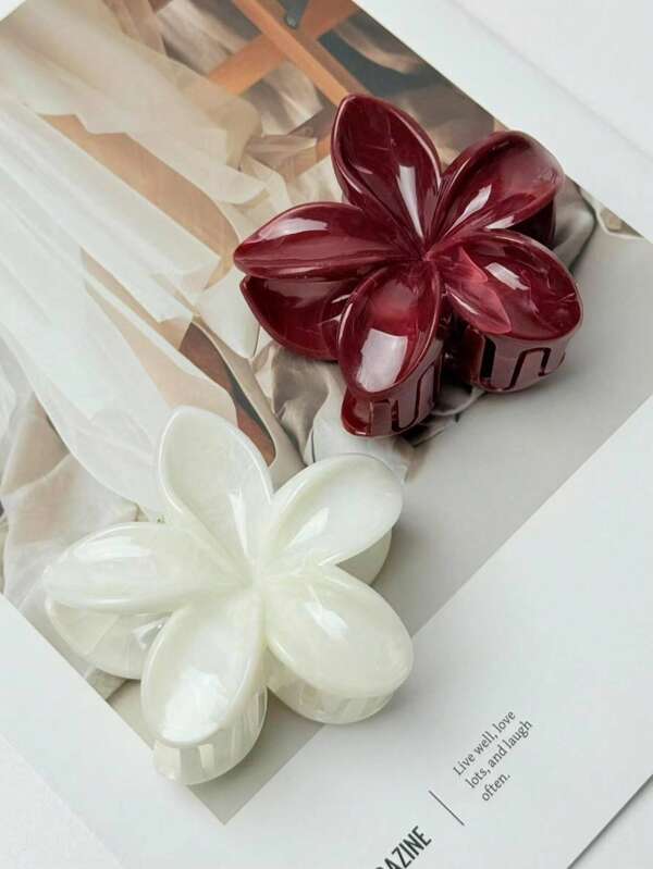 2 Piezas Pinzas de Pelo Estilo Sencillo Rojo Vino y Ombre Flor Acrílica, Elegantes y Versátiles Accesorios para el Cabello Adecuados para Vacaciones y Uso Diario, Accesorios para el Cabello, Escuela, Universidad