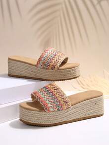 女士时尚休闲草绳编织鞋底户外凉鞋，舒适百搭沙滩度假露趾拖鞋 - 彩色 - 查看 6