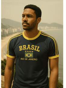 Camisa do Brasil Bordada Adulto Unissex - Azul Marinho - Visão 3