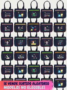 bolsa educadora de mezclilla morral bordado surtido bolso funcional para niñas niños escuela materiales duraderos diseño moderno mochila escolar casual accesorios moda niños - Azul Marino - Ver 4