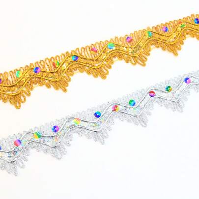 شريط ملون لامع من الترتر والدانتيل البوليستر المضفر 5 ياردات بعرض 40 مم للخياطة والأعمال اليدوية والملابس والستائر والإكسسوارات وأغطية المصابيح وديكور المنزل DIY