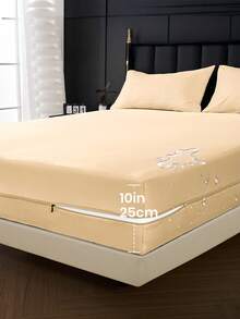 1pc 100% Waterproof 6-Sided Zippered Mattress Protector, Fits9-12 Inches Deep Mattress, Twin, Full, King, Queen Size, Deep Mattress, Breathable & Noiseless, Dustproof Non-Slip, Bedspread, Fitted Sheet, Washable Mattress Encasement, Low Allergenicity, High Quality Zippered Mattress Cover, Ideal Home Gift, Perfect Holiday Gift,Fall Decor,Autumn Decor,Room Decor - 米色(床單高25cm) - 查看 1