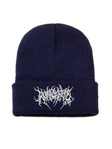 1 件男士休闲针织刺绣便帽，温暖时尚，适合日常穿着，图案不印刷，适合秋季服装 - 藏蓝色 - 查看 2