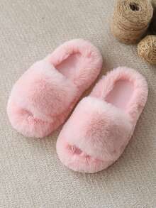 Fashionable & Simple Girls' Plush Slippers, Solid Color, Minimalist Design, Warm Fuzzy Winter House Shoes - Pink - View 8