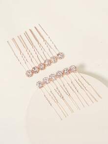 12pcs/Set Women's Wedding Bridal Hairpin Set, Round Crystal Sparkle Hair Clips Valentine's Day Accessories - Rose Gold - View 3