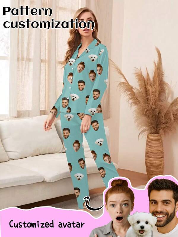 Customized Women's Pajama Set With Personalized Pet/Character/Portrait, Great For Holiday Gift/Best Friend Gift