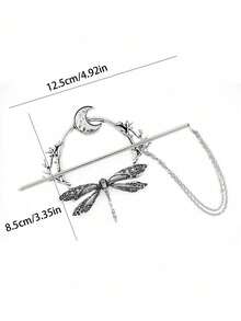 1个金属森林蜻蜓新月昆虫发夹，适合日常佩戴、盘发、发髻造型、发髻发片、发型设计发夹、发卡、抓夹、发夹、发卡、发饰、头部饰品、女士发饰 - 復古銀色 - 查看 3