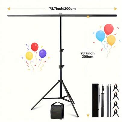 NEWKS NEWKS Background Stand, Adjustable Studio Background Stand, (78.7x78.7 Inches/2x2 Meters), With 4 Clips, 1 Stable Sandbag, And 1 Tote Bag, Suitable For Party And Wedding Decoration