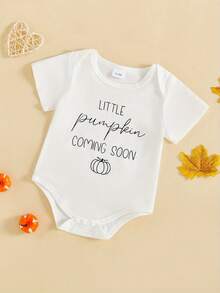 Mono de manga corta con cuello redondo y estampado de letras de Acción de Gracias para bebés y niñas - Blanco - Ver 2