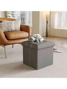 Free Shipping15 Inches Storage Ottoman Cube Set Of 2, Foldable Storage Boxes Footrest Step Stool, Padded Seat For Dorm Ving Room, Support 300lbs, Ne Fabric Grey Dgds - Grey-2pack - 查看 2