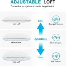 Cooling Bed Pillows Set Of 2, Shredded Memory Foam Pillows With Gel, Adjustable Firmness For Side, Back, Stomach Sleepers, 20x26, White,8643979