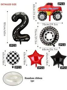 10pcs Racing Car Theme Birthday Party Decorations Set, Includes 40-Inch Number Balloon, Pickup Truck, Tire Shaped Foil Balloons, Make Your Party More Fun
