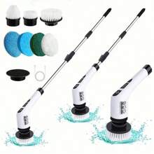 1 Electric Multifunctional Cleaning Brush, Long Handle Mop, Extended Telescopic Pole For Home, Kitchen, Bathroom, Toilet Cleaning Magic, Seven Brush Heads (Nine Brush Heads) Suitable For Various Scenarios