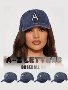 1pc Unisex Outdoor 26 Letter Embroidered Washed Adjustable Baseball Cap, Sun Protection Casual Hat Suitable For Spring, Autumn, Travel, Beach, Vacation, Youth Y2K Style - Navy - View 9