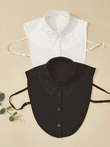 1 件女士刺绣蕾丝领，经典时尚雪纺假领，适合运动衫/运动衫，黑色和白色