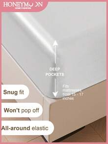 1件白色奢华丝滑缎面床笠，适用于15-17英寸厚的床垫，柔软透气，抗皱，提升睡眠质量，优雅酒店风格，全包式松紧带，深口袋设计，适用于单人床、双人床、大号床、特大号床。适用于家庭和宿舍床上用品，通过Oeko-Tex认证。 - 白色 - 查看 3