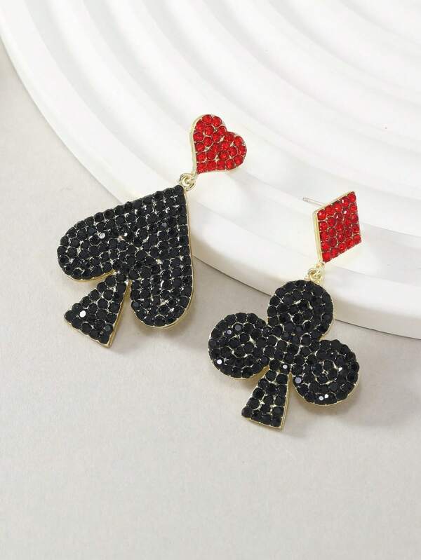 2pcs Heart Shaped Studded Diamond Pendant Earrings