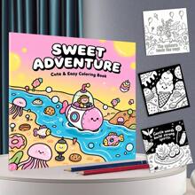 Libro para colorear de pastel de dulce - 1 pieza con 25 páginas únicas, papel grueso mejorado, libro para colorear desestresante, mejora la creatividad y la concentración, ideal como regalo, para el Día de la Madre, regalo para mamá