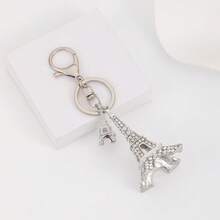 Fashion Paris-Style Women Keychain, Rhinestone Decor Eiffel Tower Bicycle Keyring, Geometric Pattern Elegant Zinc Alloy Accessory, Gift For Women, Summer Car Accessories Cute Goth Y2k Bag Accessories Lanyards With Id Holder Car Accessories Bag Charms Christmas Car Accessories Teacher Friend Sister Gift Ideas - One Size - View 12