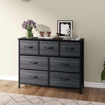 BALCONERA Chest Of Drawers, 7 Drawers With Handles, Bedroom Cabinet With Steel Frame, Fabric Dresser & Wood Top, Storage Unit For Bedroom, Living Room