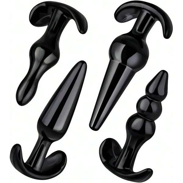 Silicone Anal Plug, Pack Of 4 Buttplug Training Set For Beginners Advanced Users With Flared Base Prostate Sex Toys, Black,Sex,Sexy,Sex Toys,Sex Tools,Tool Sex,SM Products For Male Man Female Woman&Couples