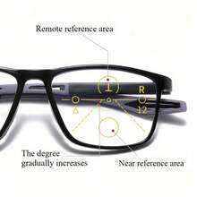 Men's Multi-Focal Business Office Sports Full-Frame Reading Glasses, Tr90 Material Temple, College Casual Sports Style Sun-Blocking Reading Glasses, Refractive Power +1.0 To +4.0 - Xám - Xem 5