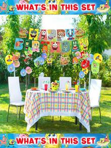 23pcs SPONGEBOB Theme Party Tableware Set, Including Octopus, Party Decorations, Banners, Latte Art, Background Cloth, Party Decoration Props Balloons, Suitable For Family Gatherings, Halloween And Christmas Parties Suitable For Family Gatherings, Weddings, Birthdays, Gift-Giving, Etc Home Decor Halloween Decor Fall Decor Room Decor Autumn Decor - Multicolor - View 2