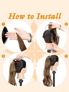 棕色渐变马尾假发片，柔韧环绕式波浪马尾假发片，长款合成假发片，适合女性和女孩使用 - 彩色 - 查看 9