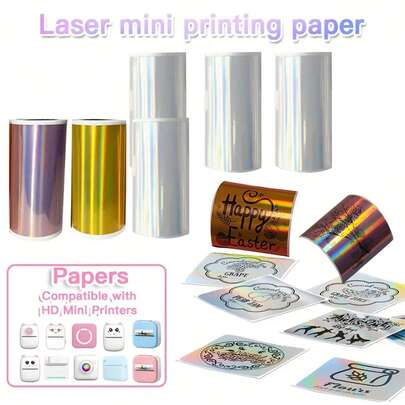 Golden, Silvery, Purple Holographic Continuous Sticker Paper, Multi-Purpose Thermal Holographic Stickers, Compatible With Mini Portable Printers, Can Be Used For Printing Names, Holiday Parties, Gift Decorations, DIY Holographic Stickers