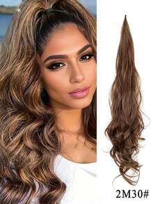 棕色渐变马尾假发片，柔韧环绕式波浪马尾假发片，长款合成假发片，适合女性和女孩使用 - 彩色 - 查看 12