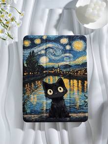黑色猫咪图案平板电脑保护套，以梵高的《星夜》为主题，饰以河畔风景，兼容 iPad 9.7/10.2/10.5/10.9/12.9/Pro 11（第十代）、Galaxy Tab S6 Lite 10.4 英寸、Kindle Paperwhite（第十二代，2024 年发布）、Kindle（第十一代，2022 年发布），提供柔软防震保护，支持智能支架/自动唤醒/睡眠功能。 - 彩色 - 查看 3
