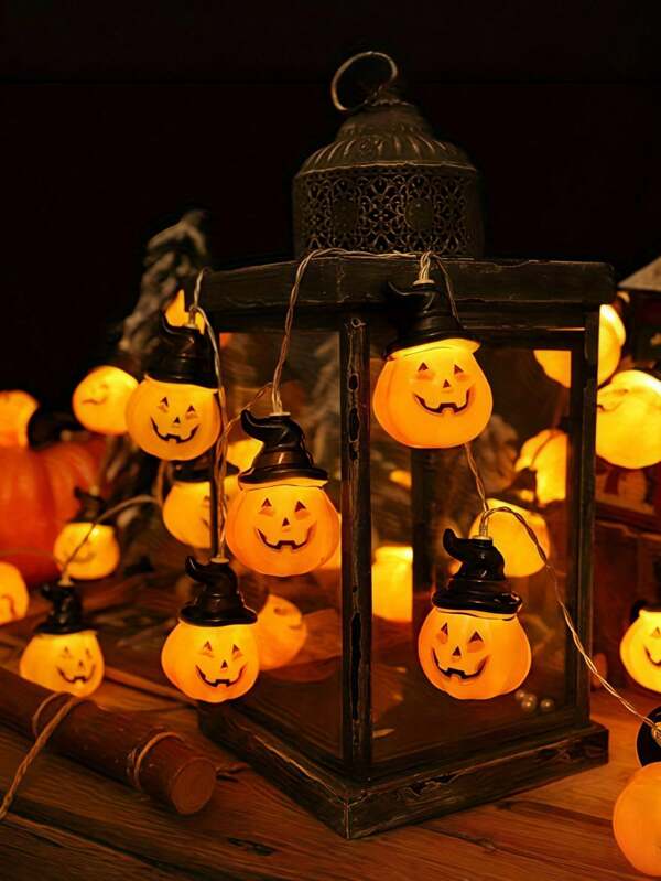 1 Stück Halloween Kürbis Hexenhut LED Lichterkette - Schwarze Hexenmütze und Kürbislicht Design, 1,5 m/3 m batteriebetrieben, geeignet für Halloween, Thanksgiving, Weihnachtsdekoration, Innenraum Heim- und Partyatmosphäre (Batterien nicht enthalten), Halloween Dekoration, ideal für Innen-, Garten- oder Außendekorationen, Feiertagsatmosphäre