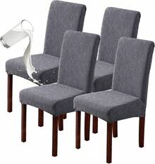 100% Waterproof Dining Room Chair Covers Set Of 4 Stretch Kitchen Chair Covers Parsons Chair Slipcovers For Dining Room Chair Protector Cover, Removable, Washable (Leaf Pattern-Dark Gray),8653863