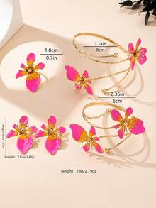 5 件套花朵吊坠首饰套装，包括手镯、耳环、戒指、手链，时尚女士度假风格