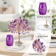 2pcs Small Urns For Human Ashes Pet Memorial Urn For Ashes Mini Cremation Urns For Ashes Adult Female Male Aluminum Keepsake Urns For Ashes Holder With Amethyst Crystal Tree - 紫色 - 查看 4